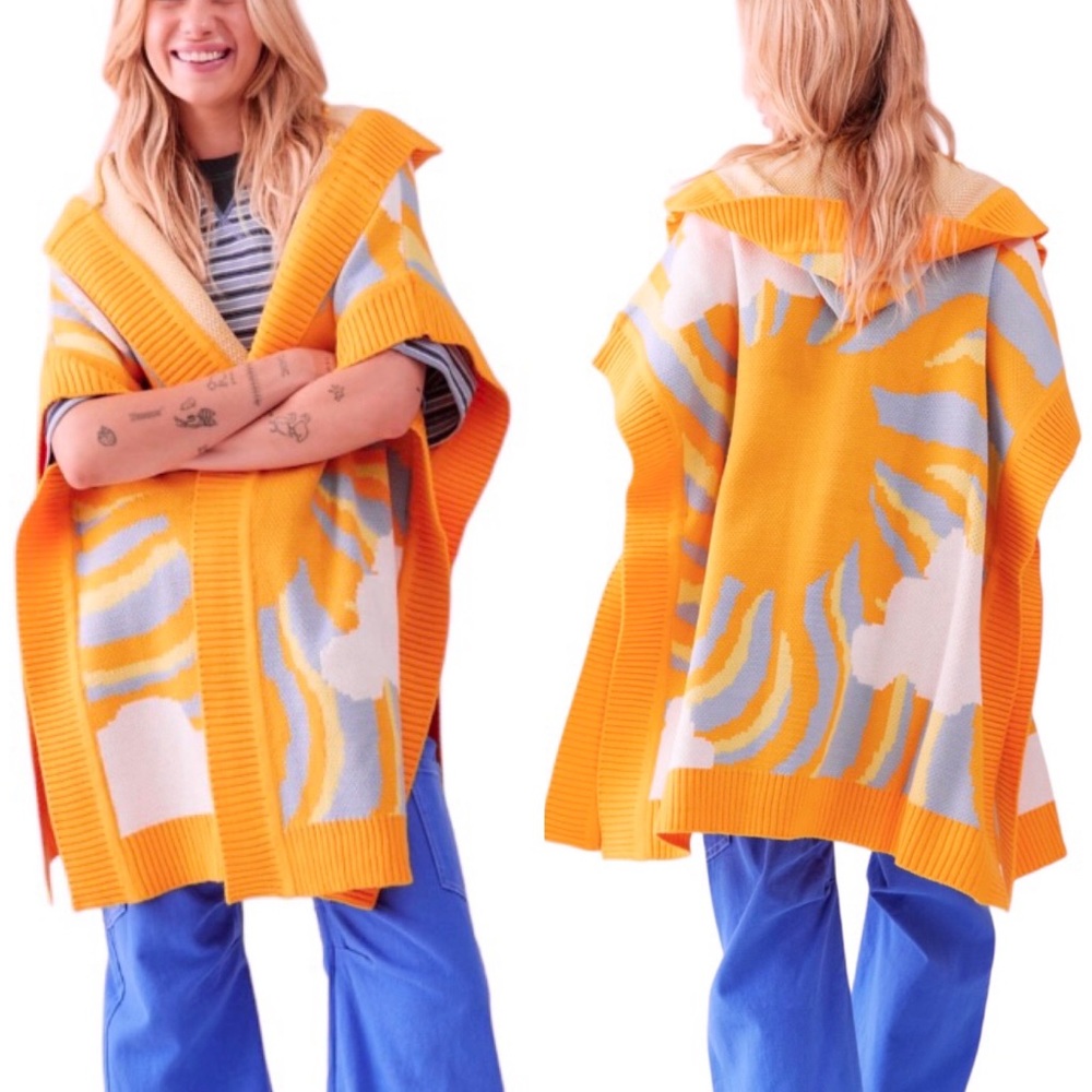 UO Kali Sunrise Knit Poncho Cape